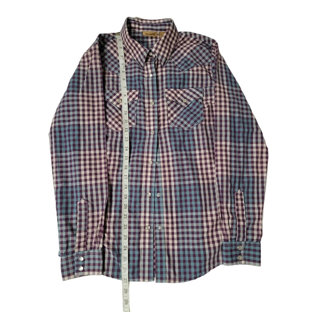 Wrangler Women Plaid Pearl Snap Long Sleeve Shirt Purple/Teal Western Cowgirl - Picture 6 of 10